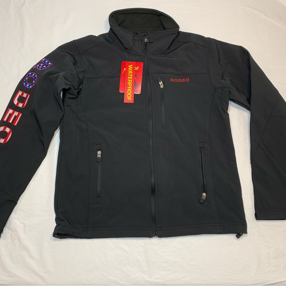 RCCO Rodeo Clothing American Flag Patriotic Black Soft Shell Jacket Men’s S New